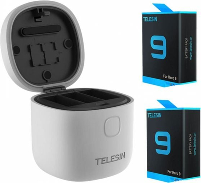 Karikues Telesin Allin Box GP-BTR-905-GY, 2 bateri 1750mAh, për GoPro Hero 9 / Hero 10, gri