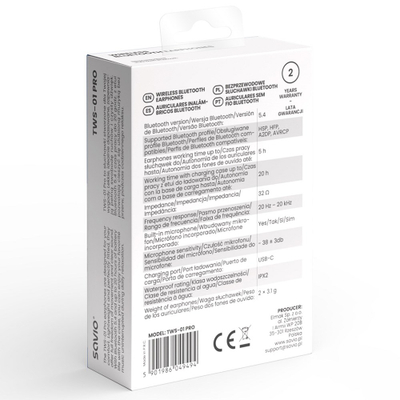 Безжични слушалки Savio TWS-01 PRO, Bluetooth 5.4, 20 часа батерија, бели