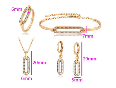 Set Xuping Ovale, të praruara në ar 18 karatësh QVUBO -  qafore + vathë + unazë + byzylyk, artë/bardhë/16.10mm/#10