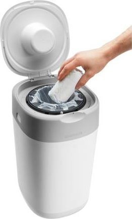 Kosh pelenash Tommee Tippee Twist and Click, me sistem Twist and Click, vjen me 1 rimbushje, i bardhë