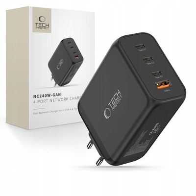 Karikues muri Tech-Protect NC240W GaN, 4 porta, 240W, PD QC3.0, i zi