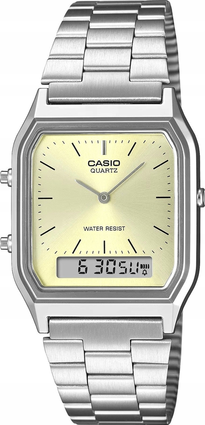 Рачен часовник Casio Vintage AQ230A-9A, аналоген и дигитален, метален, златна боја