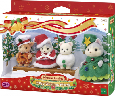 Set figurina Sylvanian Families 5710 Happy Christmas Friends, 4 mini figura, për shpi kukullash, shumëngjyrësh