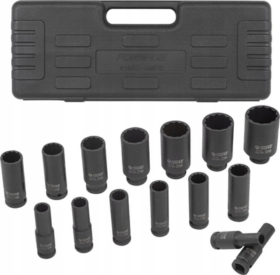 Set çelësash goditës të gjatë 1/2", 15 copa, 10-36mm, zi