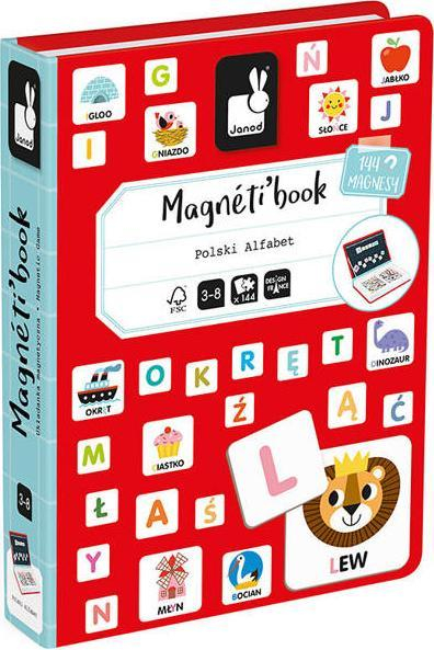 Lojë magnetike alfabeti polak Janod Magnetibook, puzzle magnetike, për fëmijë, shumëngjyrëshe