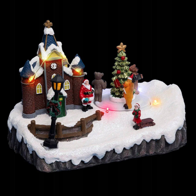 Dekoratë Krishtlindjesh Fééric Christmas Town Santa, me drita, pjesë që lëvizin, shumëngjyrëshe