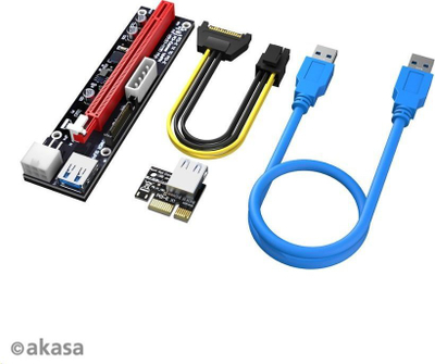Adapter PCIe Akasa Riser, X1 në X16, për GPU Mining, i zi