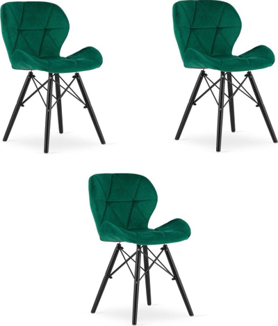 Set karrigesh LAGO Green Black Chair, 3 copë, velur, jeshile
