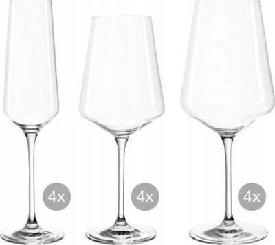 Set gotash vere Leonardo Puccini, 12 copë, xham kristal, transparente