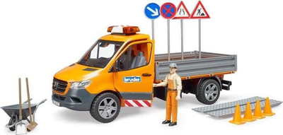 Veture lodër Bruder MB Sprinter Municipal, moduli dritë dhe zë, me figurë dhe aksesorë, portokalli