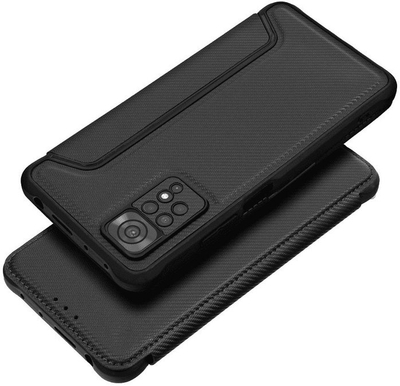 Këllëf libri Razor për Xiaomi Redmi Note 14 Pro 4G, me kapëse magnetike, efekt karbon, ngjyrë e errët