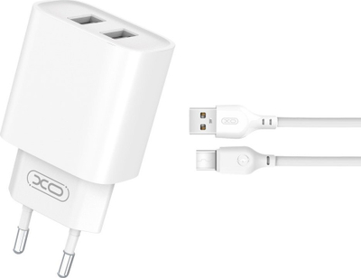 Мрежен полнач XO CE02C, 2x USB, 2.1A, со кабел Type C, бел