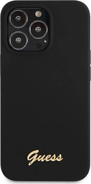 Mbulesë telefoni Guess GUHCP13XLSLMGBK, për iPhone 13 Pro Max 6.7", silikon, e zezë me logo ari