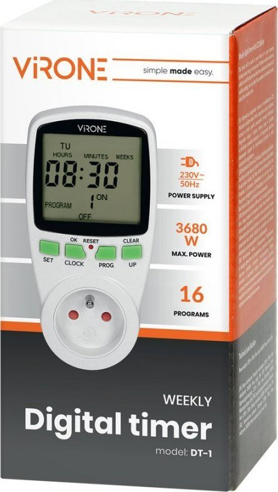 Programues kohe elektronik Orno DT-1, ekran LCD, 16 programe, i bardhë