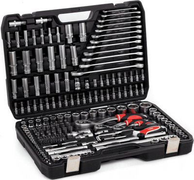Set veglash AWTools AW39216, 216 pjesë, me kuti për ta çuar me vete, gri