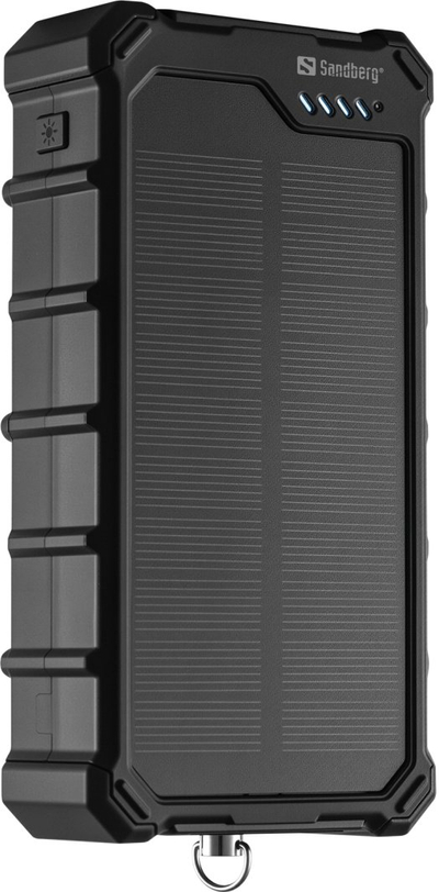 Power Bank Sandberg Solar CampLED, 20000 mAh, me panel diellor dhe llambë LED, i zi