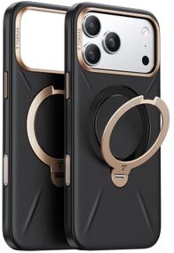 Mbulesë telefoni Torras Ostand Spin Vegskin Series për iPhone 17 Pro Max, rezistente ndaj goditjeve, e zezë