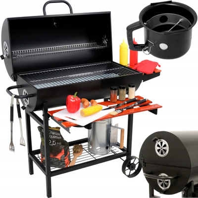 Grill qymyri pa markë, me kapak, sipërfaqe 71x34.5 cm, i zi
