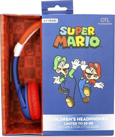 Kufje për kalamaj OTL Super Mario, me kabllo, limit volum 85 dB, blu e kuqe