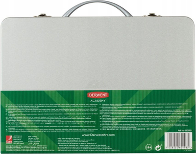 Set lapsash DERWENT Academy Carry Tin Box, 25 copë, lapsa me ngjyra dhe grafit, kuti metalike
