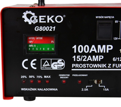 Полнач за батерија Геко GEKO, 100A, 6/12V, црн