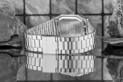 Orë dore Casio Vintage AQ230A 4A, analoge dhe dixhitale, çelik inox, argjendtë