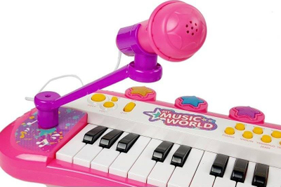Pianino lodër Leantoys My Music World, 24 taste, me mikrofon, rozë
