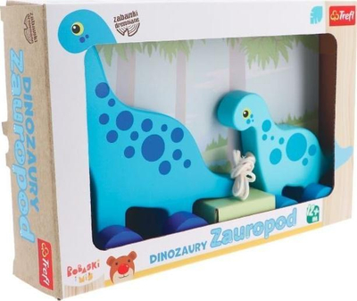 Lodër druri me rrota Trefl Bobaski i Mis, dinosaur Sauropod, për tërheqje, shumëngjyrëshe