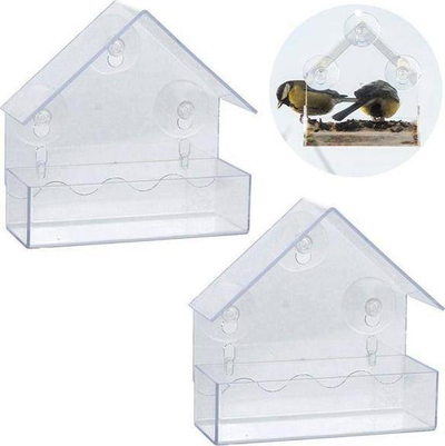 Ushqyes dritareje për zogj ProGarden Bird Feeder House, set 2 copë, plastik transparent