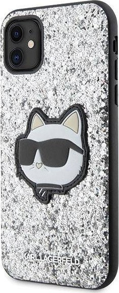 Kapak telefoni Karl Lagerfeld Glitter Choupette Patch KLHCN61G2CPS, për iPhone 11 XR 6.1", hardcase, argjend