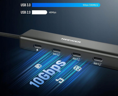 USB C хаб Neewer PS020E, 4 во 1, 10Gbps, 100W PD, сив