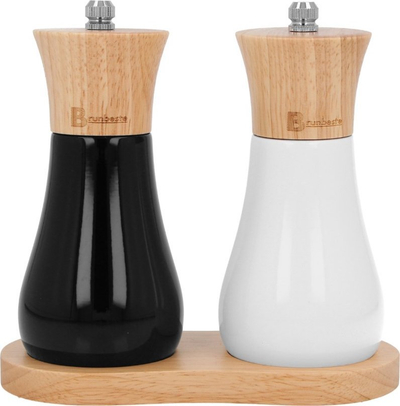 Set mullinj për kripë dhe piper Brunbeste BB-2793, mekanizëm qeramik, dru, e bardhë dhe e zezë
