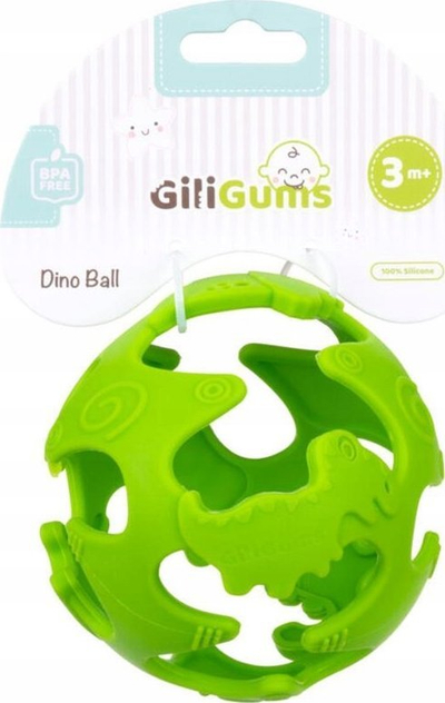 Lodër top silikoni GiliGums Dino Ball, për dhëmbëzim, 3m+, ngjyra të ndryshme