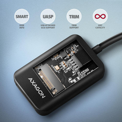 Адаптер за SSD M.2 AXAGON ADM2-AM, NVMe и SATA, USB-A 10 Gbps, кабел 10 cm
