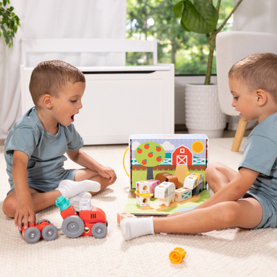 Set lodrash Spin Master Blockables Playset Farm, fermë ndërtimi, me traktor dhe kafshë, shumëngjyrësh