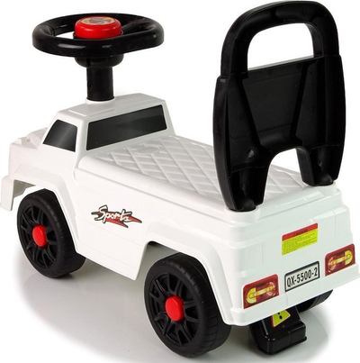 Makinë lodër me shtytje LeanToys QX-5500, timon me borie, mbështetëse shpine, e bardhë