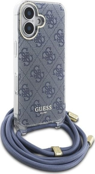 Këllëf telefoni Guess GUHCP16SHC4SEB për iPhone 16 6.1", hardcase, me rrip crossbody, blu