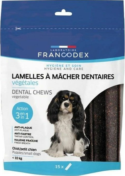 Shkopinj përtypës për qentë FRANCODEX Chewing Strips S, 15 copë, 228 g, për erën e keqe nga goja
