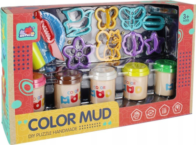 Set plasteline JiaPeiLe Color Mud, 5 ngjyra, me aksesorë, shumëngjyrësh