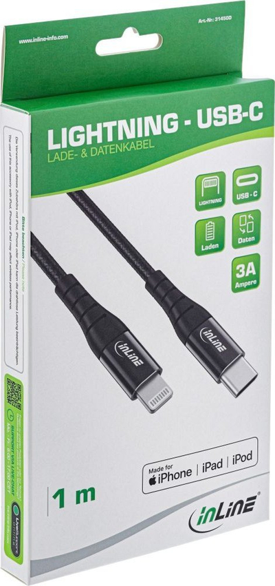 Kabllo USB InLine USB C në Lightning, 1 m, i zi