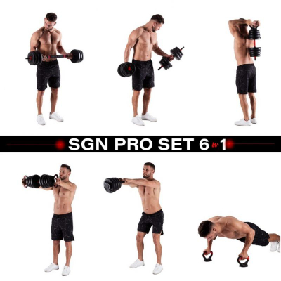 Set peshash HMS SGN140 6 në 1, 40kg, barbell, hantela, kettlebell, e zezë