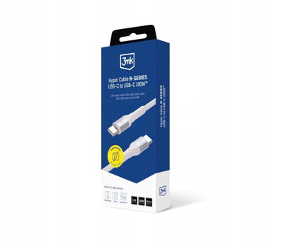 Kabllo USB 3MK Hyper Cable N-Series, USB-C në USB-C, 1m, 100W, e bardhë