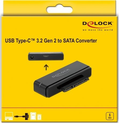 Adapter USB në SATA DeLOCK 64104, USB 3.2 Gen 2, për HDD SSD 2.5" 3.5", i zi