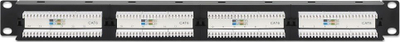 Patch panel Intellinet 24 porta RJ45, Cat6 UTP, me mbajtëse kabllosh, i zi