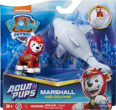 Lodër figurë Paw Patrol Aqua Pups Marshall me delfin, set 2 pjesë, e kuqe