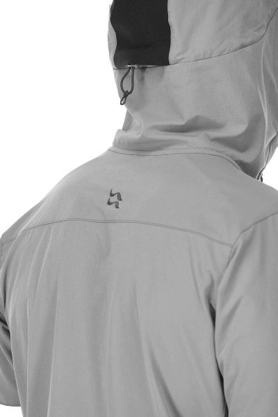 Xhaketë softshell Rab Torque për burra, mban erën, me kapuç që rregullohet, gri