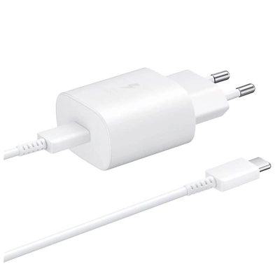 Полнач за телефон Samsung Super Fast Charging 25W, USB C, со кабел 1 m, бел
