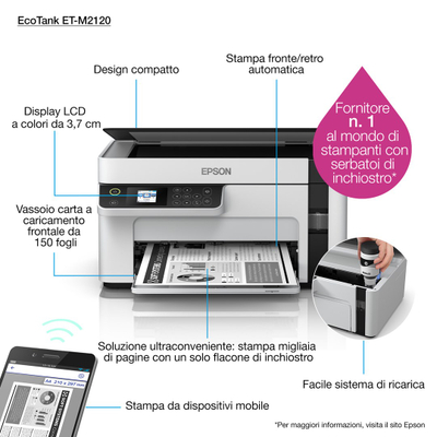 Pajisje multifunksionale Epson EcoTank M2120, monokrom, Wi-Fi, e bardhë