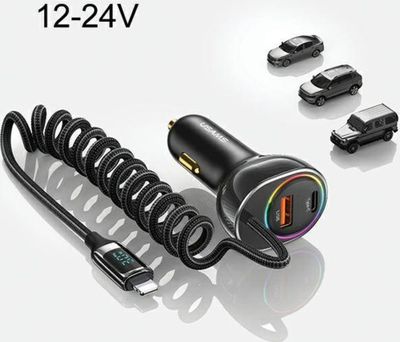 Karikues makine Usams US-CC193, 60W PD QC, 1xUSB-A 18W 1xUSB-C 30W, kabllo Lightning, i zi