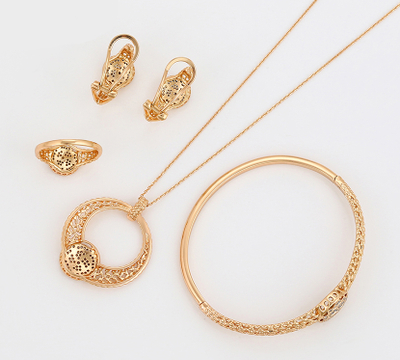 Set Xuping të praruara në ari QVUBA8 - qafore +vathë + unazë +byzylyk, artë/bardhë, 15.29mm/#8